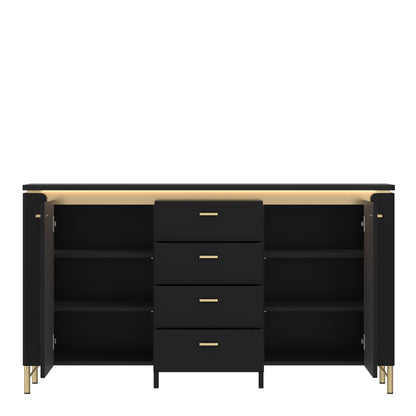 Genoa Sideboard 2 Door 4 Drawer in Black Matt/Gold