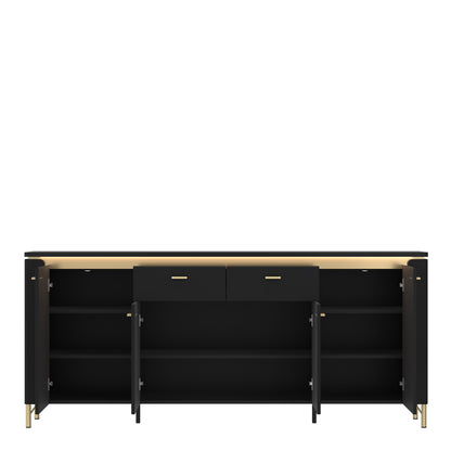 Genoa Sideboard 4 Door 2 Drawer in Black Matt/Gold