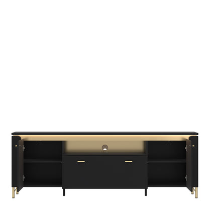Genoa TV Cabinet 2 Door 1 Drawer 200cm Wide in Black Matt/Gold