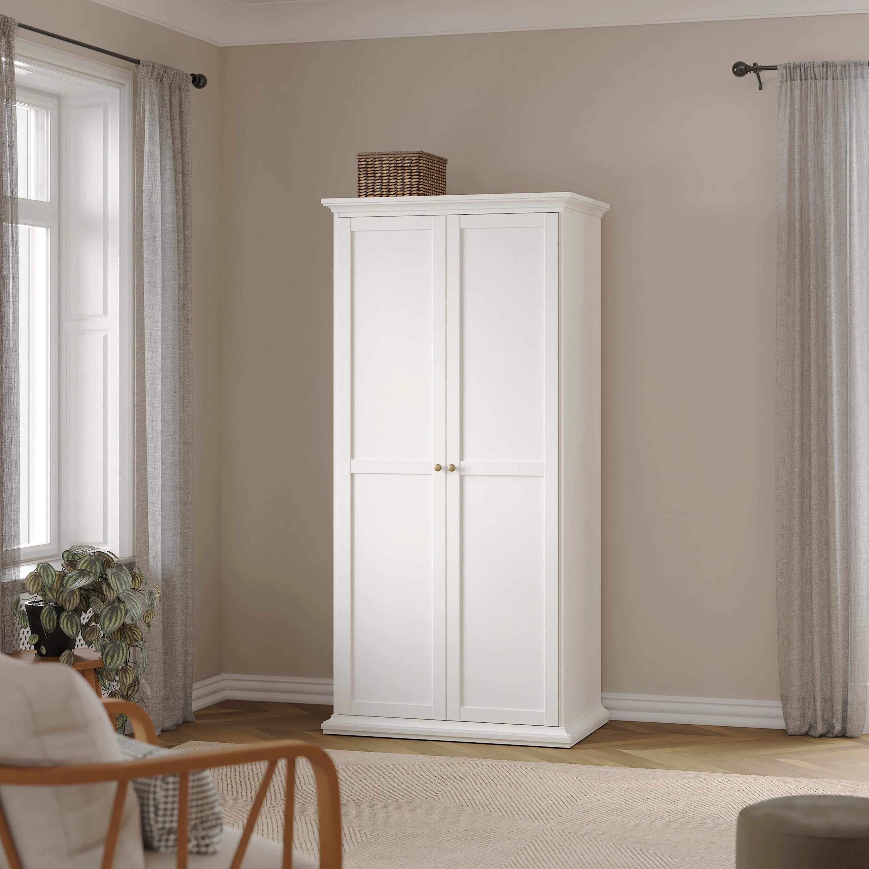 Paris Package - Bedside 2 Drawers + Chest of 4 Drawers + Wardrobe with 2 Doors White