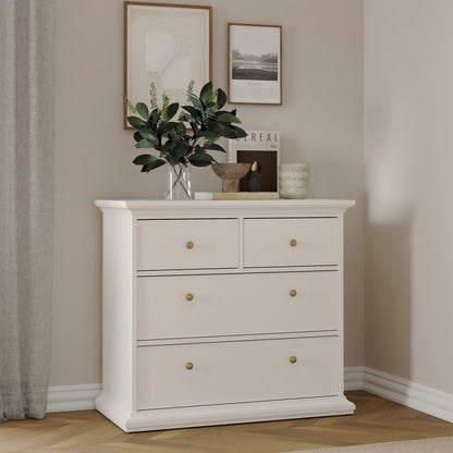 Paris Package - Bedside 2 Drawers + Chest of 4 Drawers + Wardrobe with 2 Doors White
