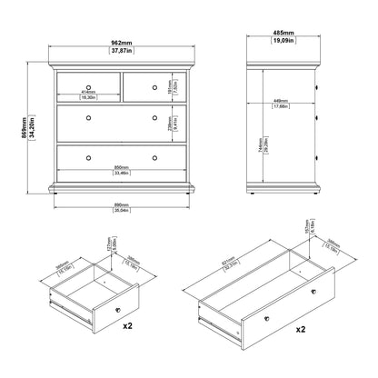 Paris Package - Bedside 2 Drawers + Chest of 4 Drawers + Wardrobe with 2 Doors White