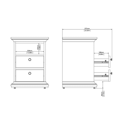 Paris Bedside 2 Drawers in White