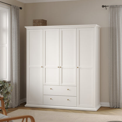 Paris Wardrobe with 4 Doors and 2 Drawers in White