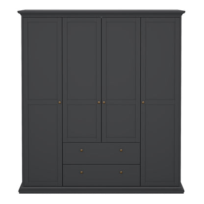 Paris Wardrobe with 4 Doors and 2 Drawers in Matt Grey