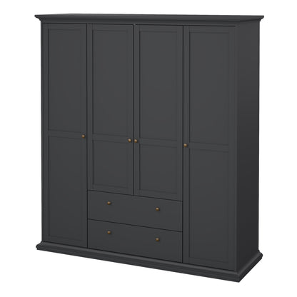 Paris Wardrobe with 4 Doors and 2 Drawers in Matt Grey
