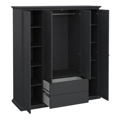 Paris Wardrobe with 4 Doors and 2 Drawers in Matt Grey
