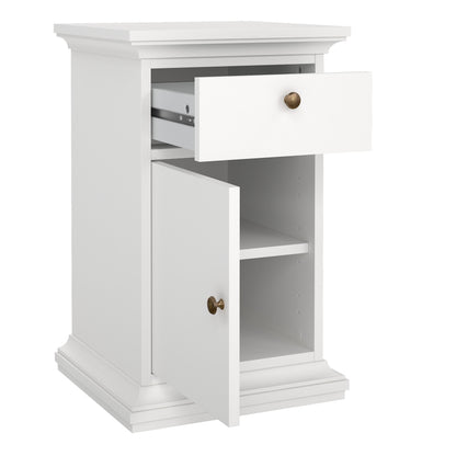 Paris Nightstand 1 Door + 1 Drawer in White