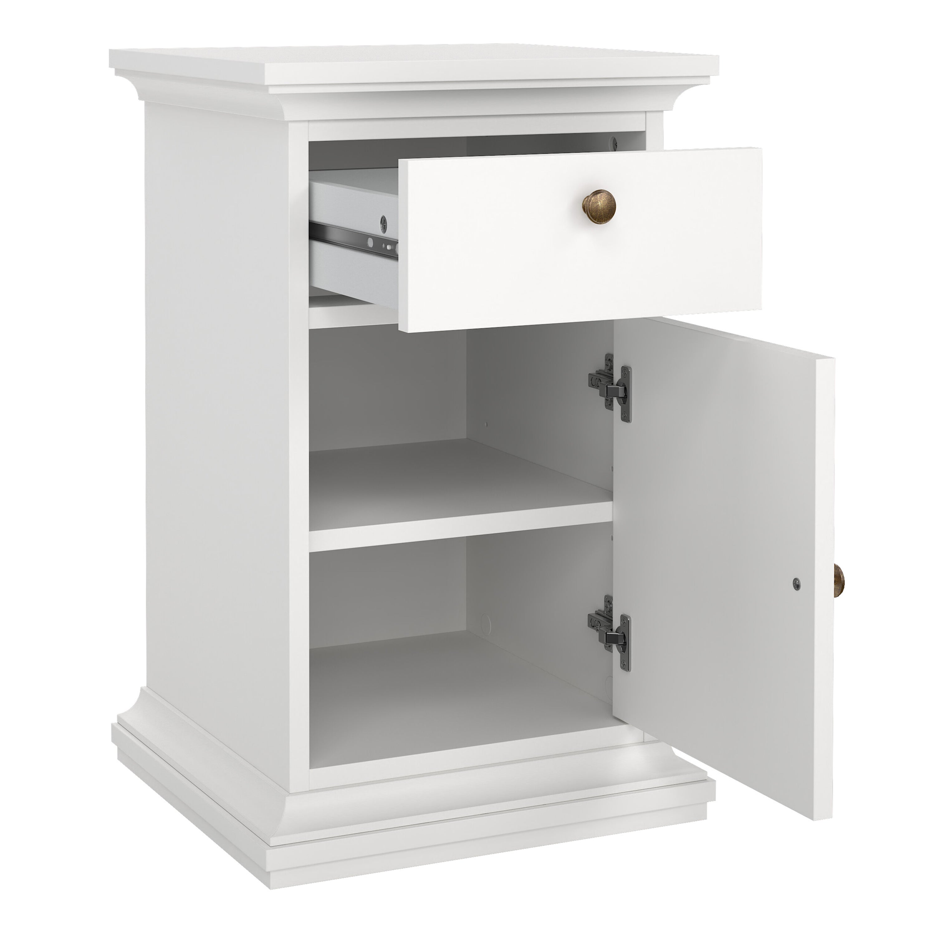 Paris Nightstand 1 Door + 1 Drawer in White