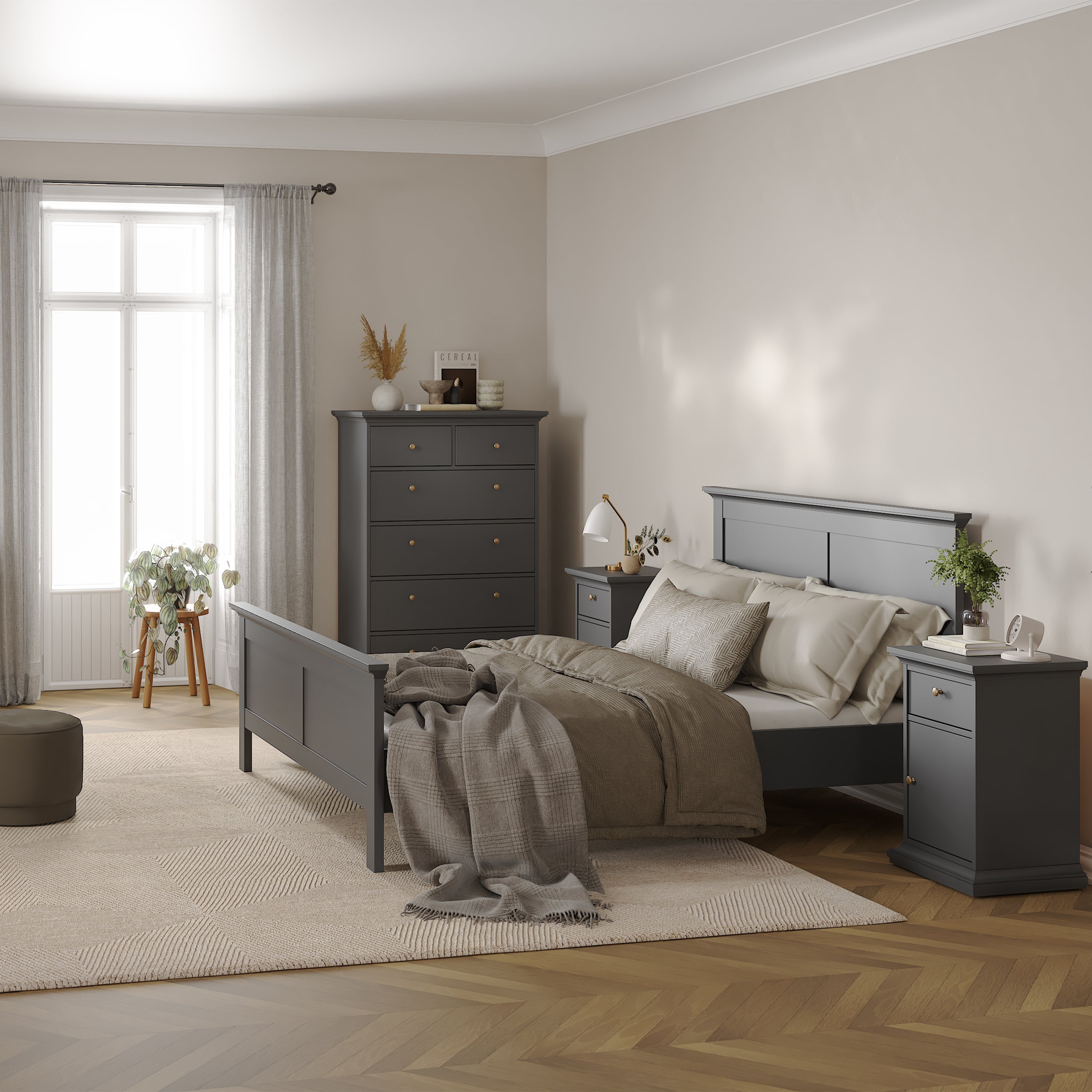 Paris Nightstand 1 Door + 1 Drawer in Matt Grey