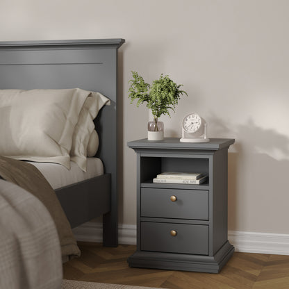 Paris Package - Bedside 2 Drawers + Chest of 4 Drawers + Wardrobe with 2 Doors Matt Grey