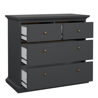 Paris Package - Bedside 2 Drawers + Chest of 4 Drawers + Wardrobe with 2 Doors Matt Grey