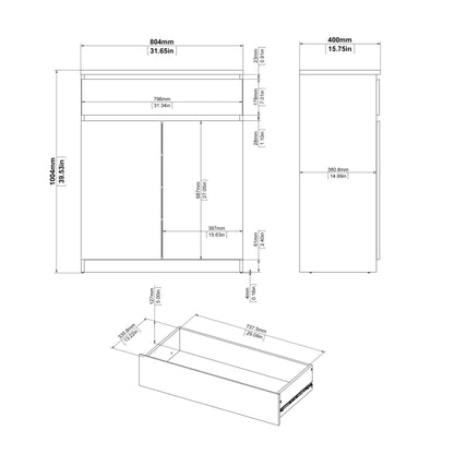Naia Sideboard 1 Drawer 2 Doors in White High Gloss