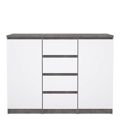 Naia Sideboard 4 Drawers 2 Doors in Concrete and White High Gloss
