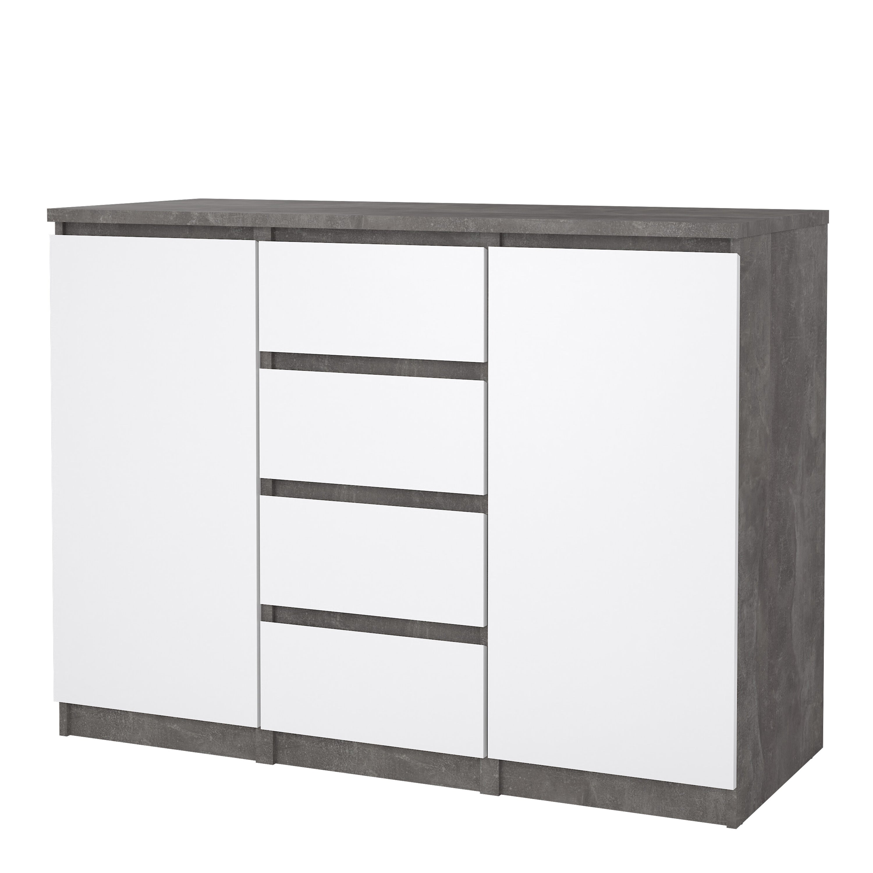 Naia Sideboard 4 Drawers 2 Doors in Concrete and White High Gloss