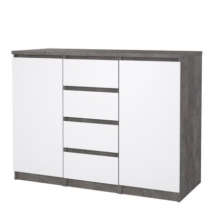 Naia Sideboard 4 Drawers 2 Doors in Concrete and White High Gloss