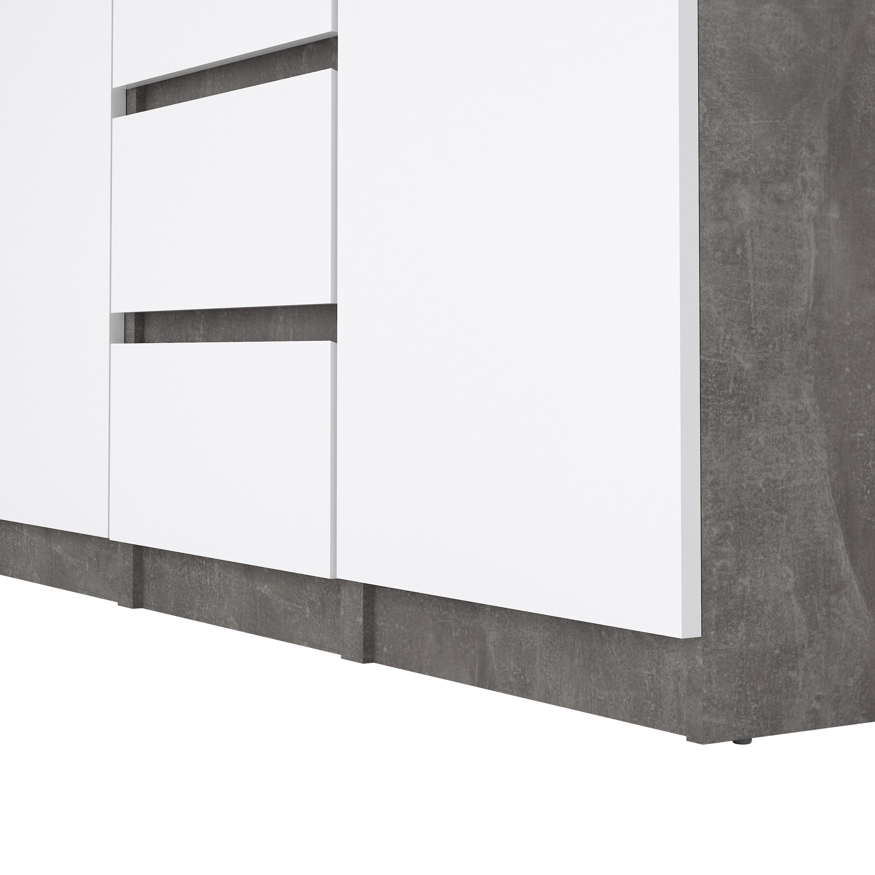 Naia Sideboard 4 Drawers 2 Doors in Concrete and White High Gloss