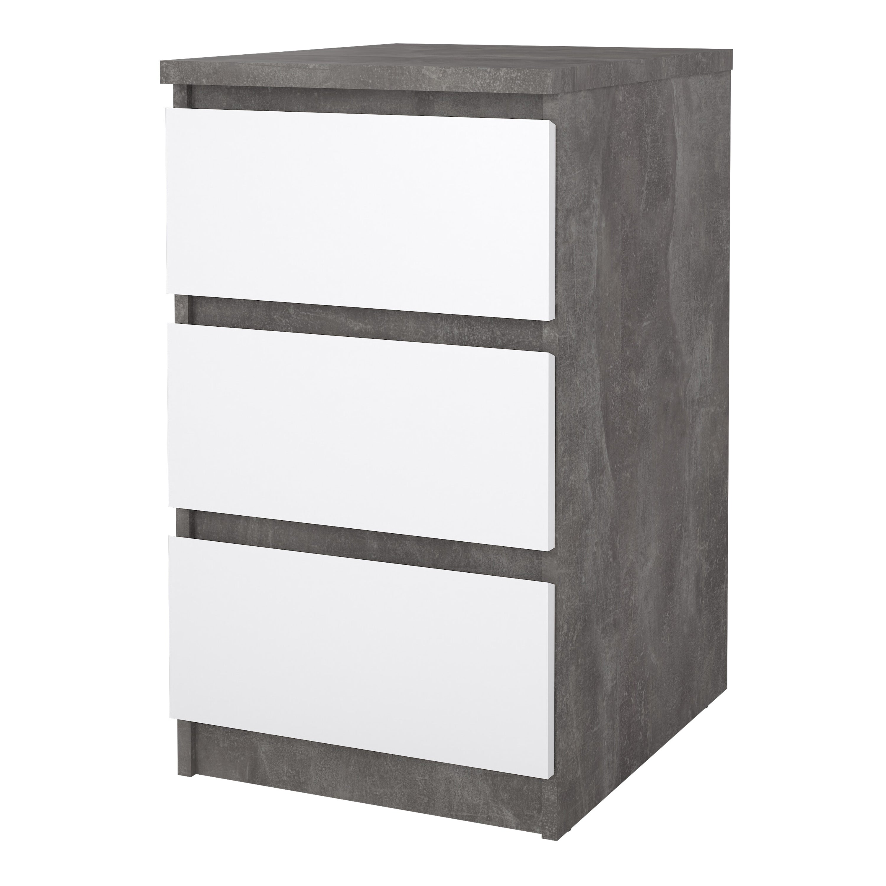 Naia Bedside 3 Drawers in Concrete and White High Gloss