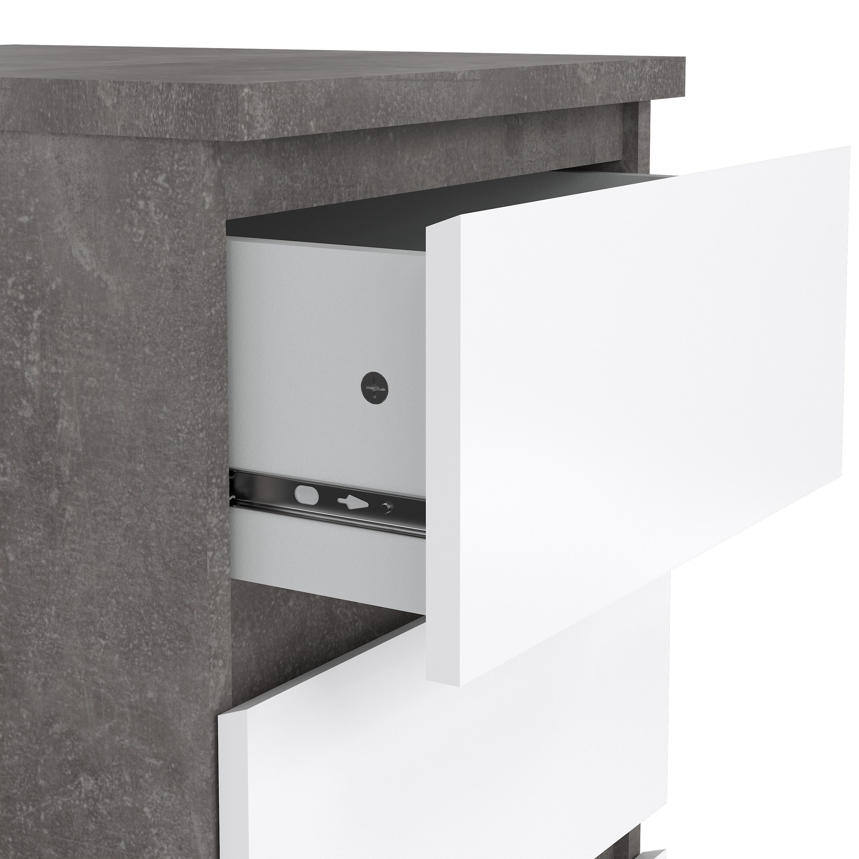 Naia Bedside 3 Drawers in Concrete and White High Gloss