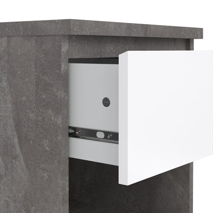 Naia Bedside 1 Drawer 1 Shelf in Concrete and White High Gloss