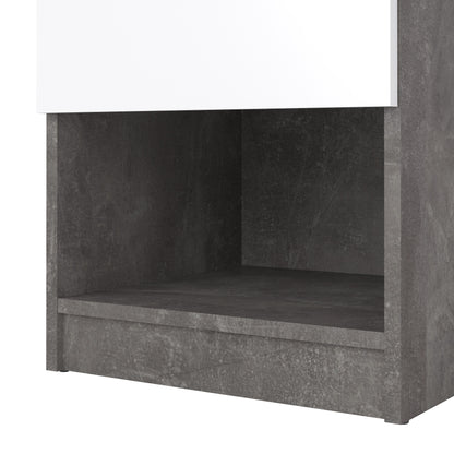 Naia Bedside 1 Drawer 1 Shelf in Concrete and White High Gloss