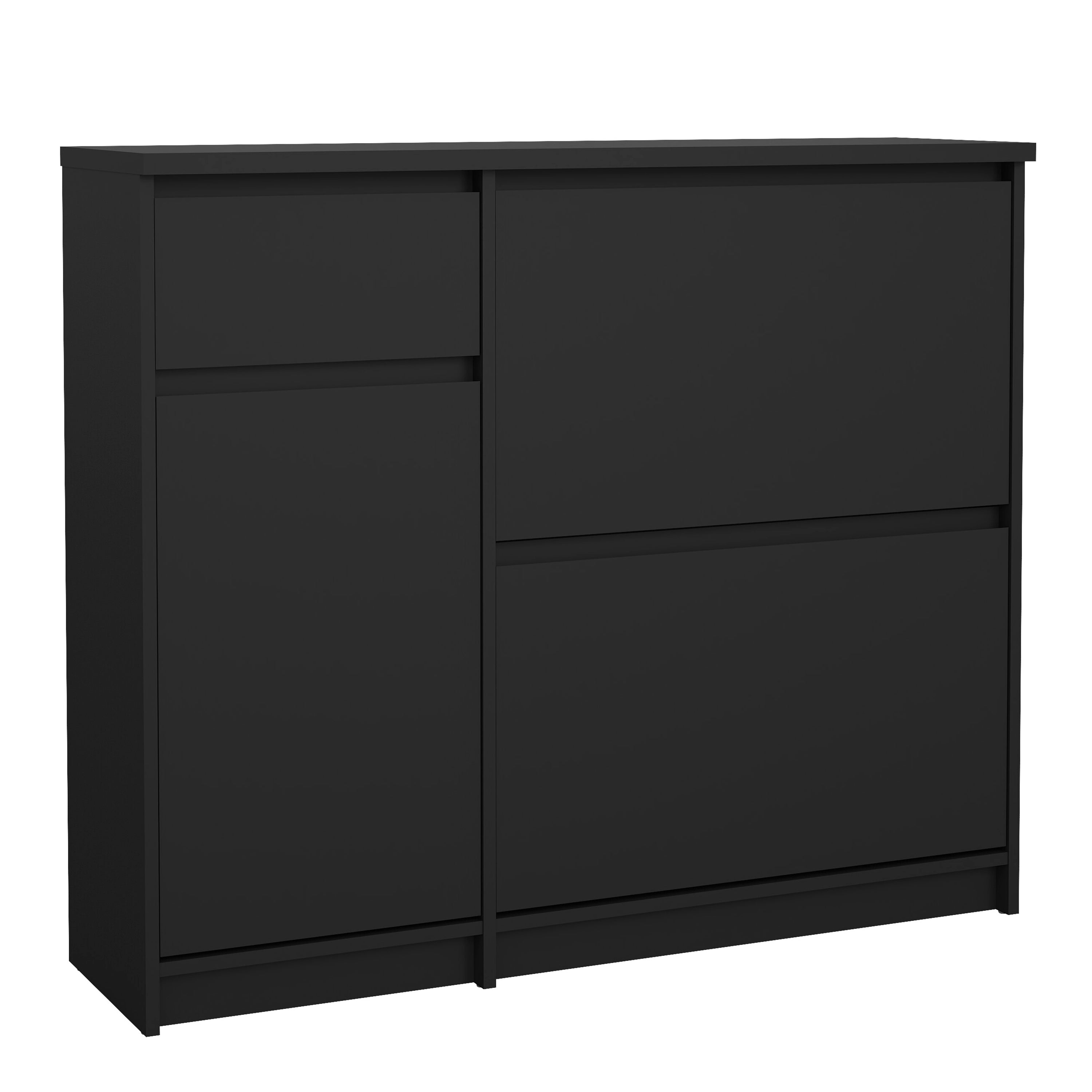 Naia Shoe Cabinet with 2 Flip Down Doors 1 Door and 1 Drawer in Black Matt
