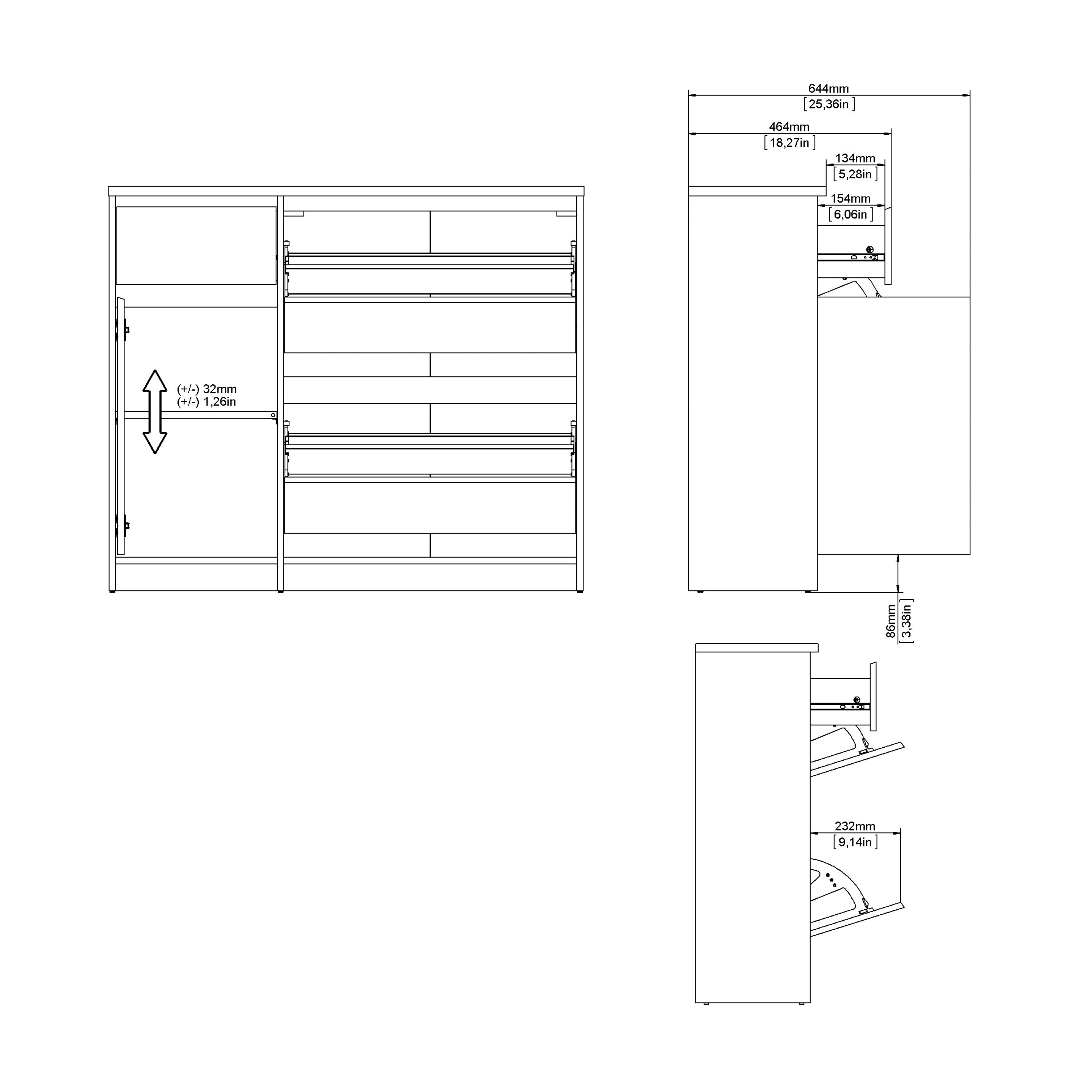 Naia Shoe Cabinet with 2 Flip Down Doors 1 Door and 1 Drawer in Black Matt