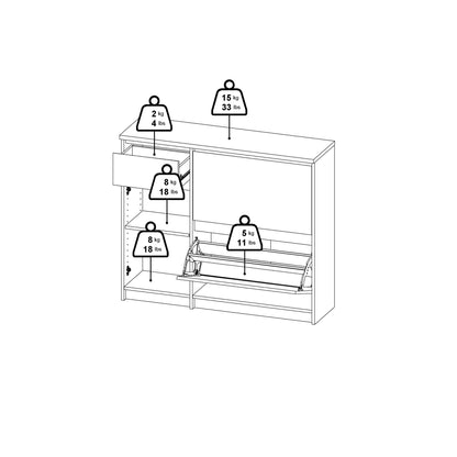 Naia Shoe Cabinet with 2 Flip Down Doors 1 Door and 1 Drawer in Concrete and White High Gloss