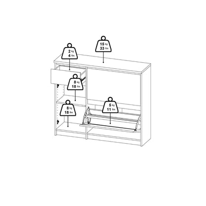 Naia Shoe Cabinet with 2 Flip Down Doors 1 Door and 1 Drawer in White High Gloss