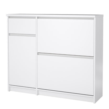 Naia Shoe Cabinet with 2 Flip Down Doors 1 Door and 1 Drawer in White High Gloss