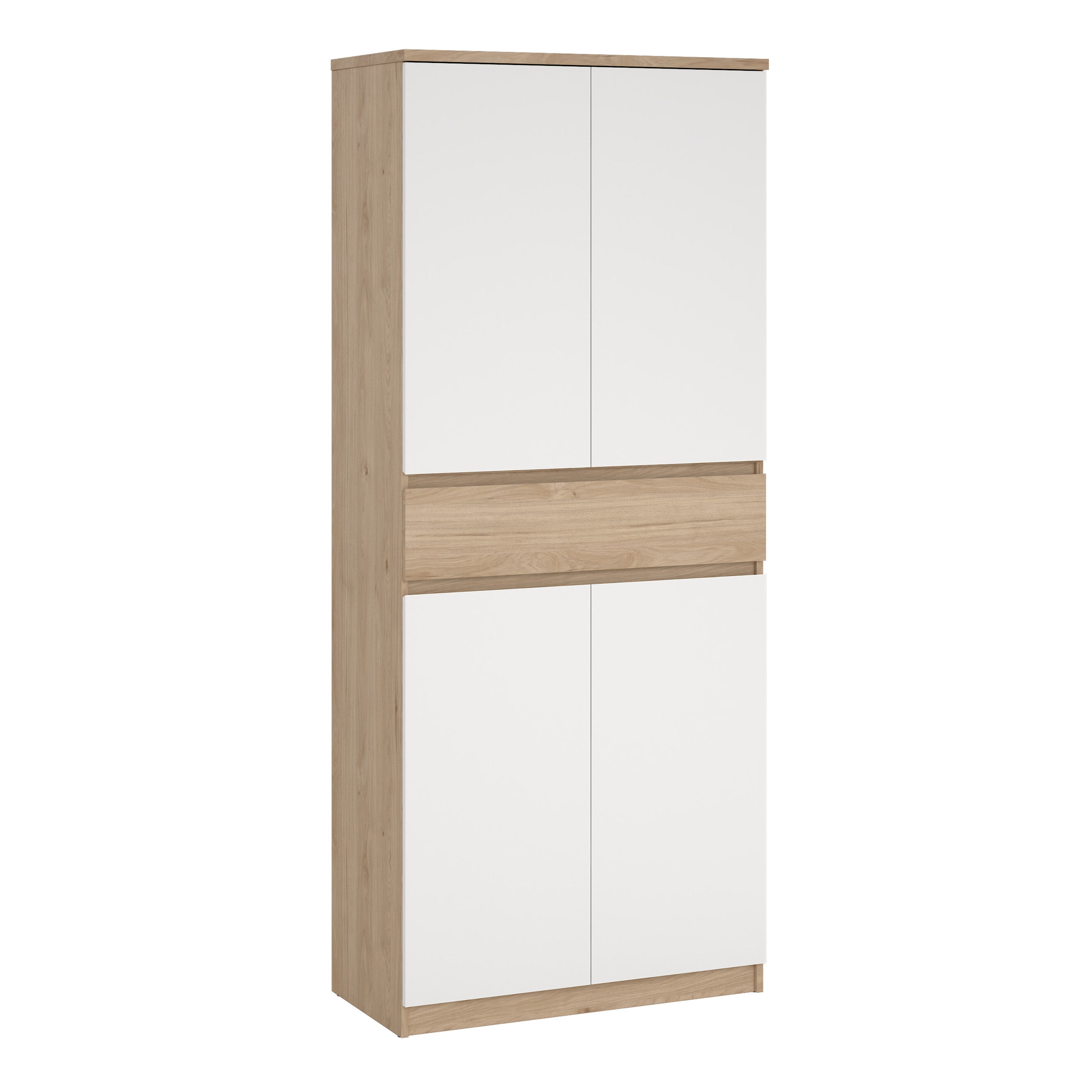 Naia Shoe Cabinet with 4 Doors 1 Drawer in Jackson Hickory Oak and White