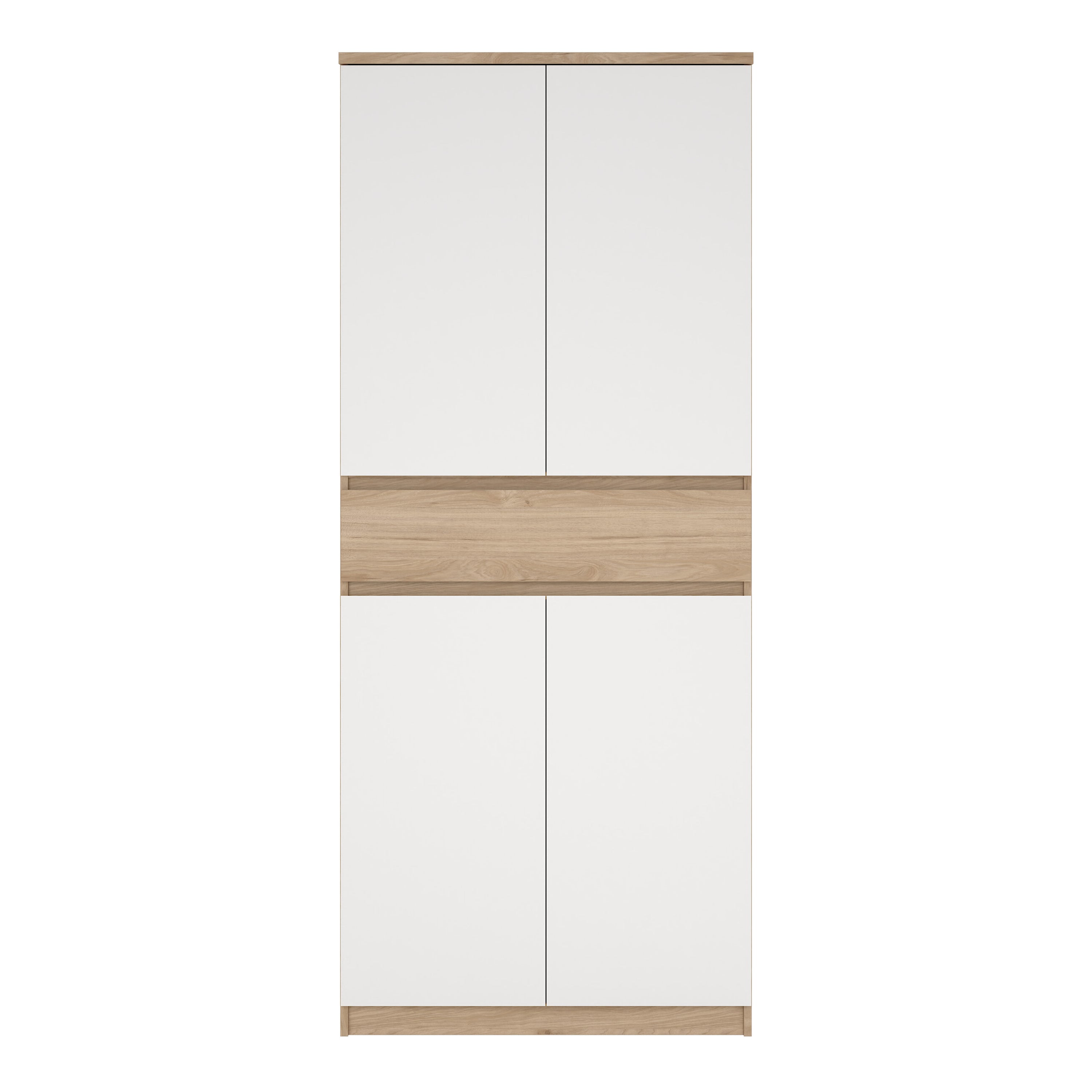 Naia Shoe Cabinet with 4 Doors 1 Drawer in Jackson Hickory Oak and White