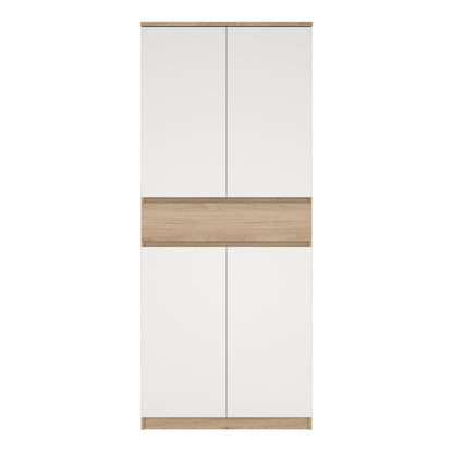 Naia Shoe Cabinet with 4 Doors 1 Drawer in Jackson Hickory Oak and White