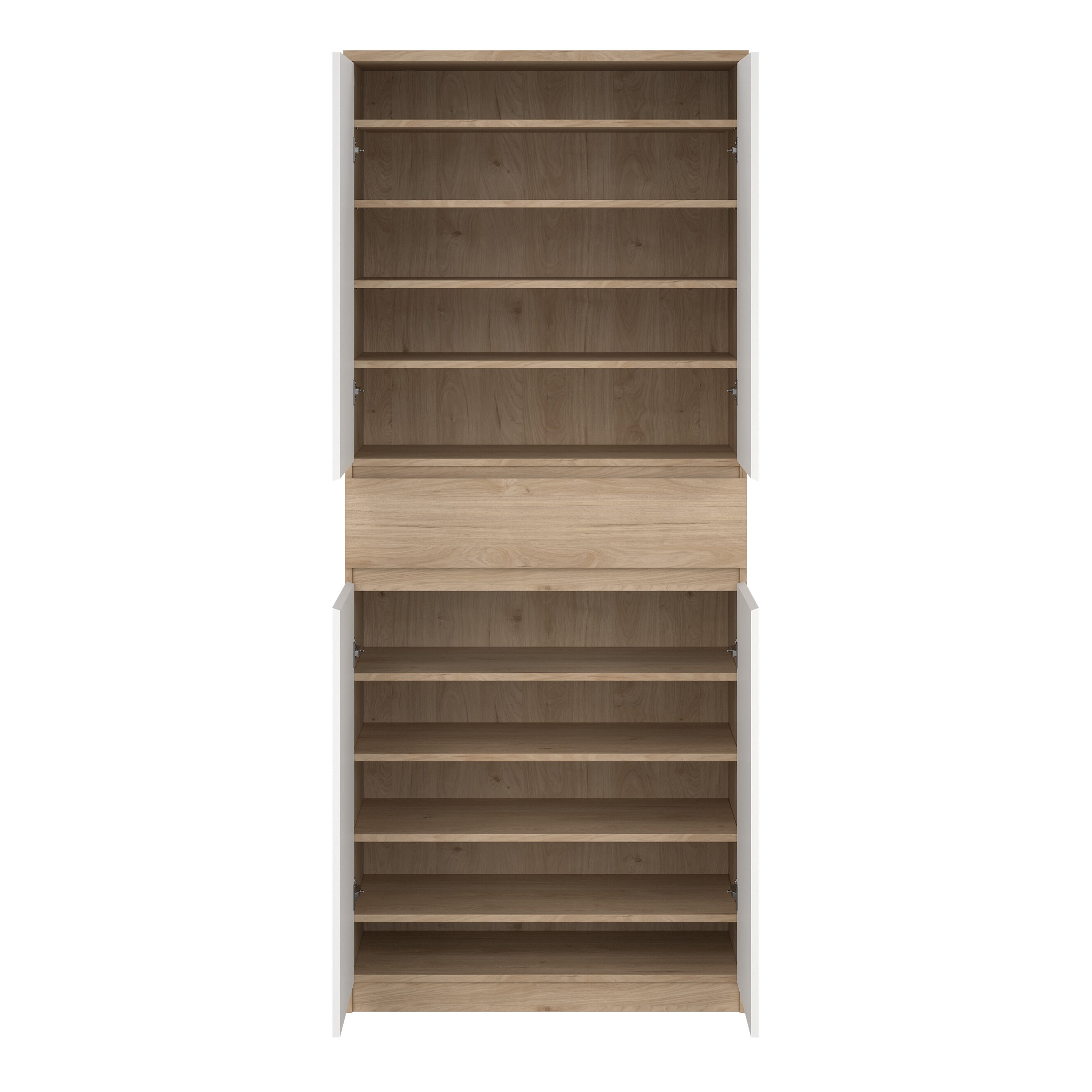 Naia Shoe Cabinet with 4 Doors 1 Drawer in Jackson Hickory Oak and White