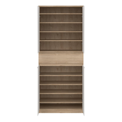 Naia Shoe Cabinet with 4 Doors 1 Drawer in Jackson Hickory Oak and White