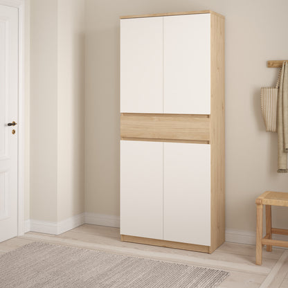 Naia Shoe Cabinet with 4 Doors 1 Drawer in Jackson Hickory Oak and White