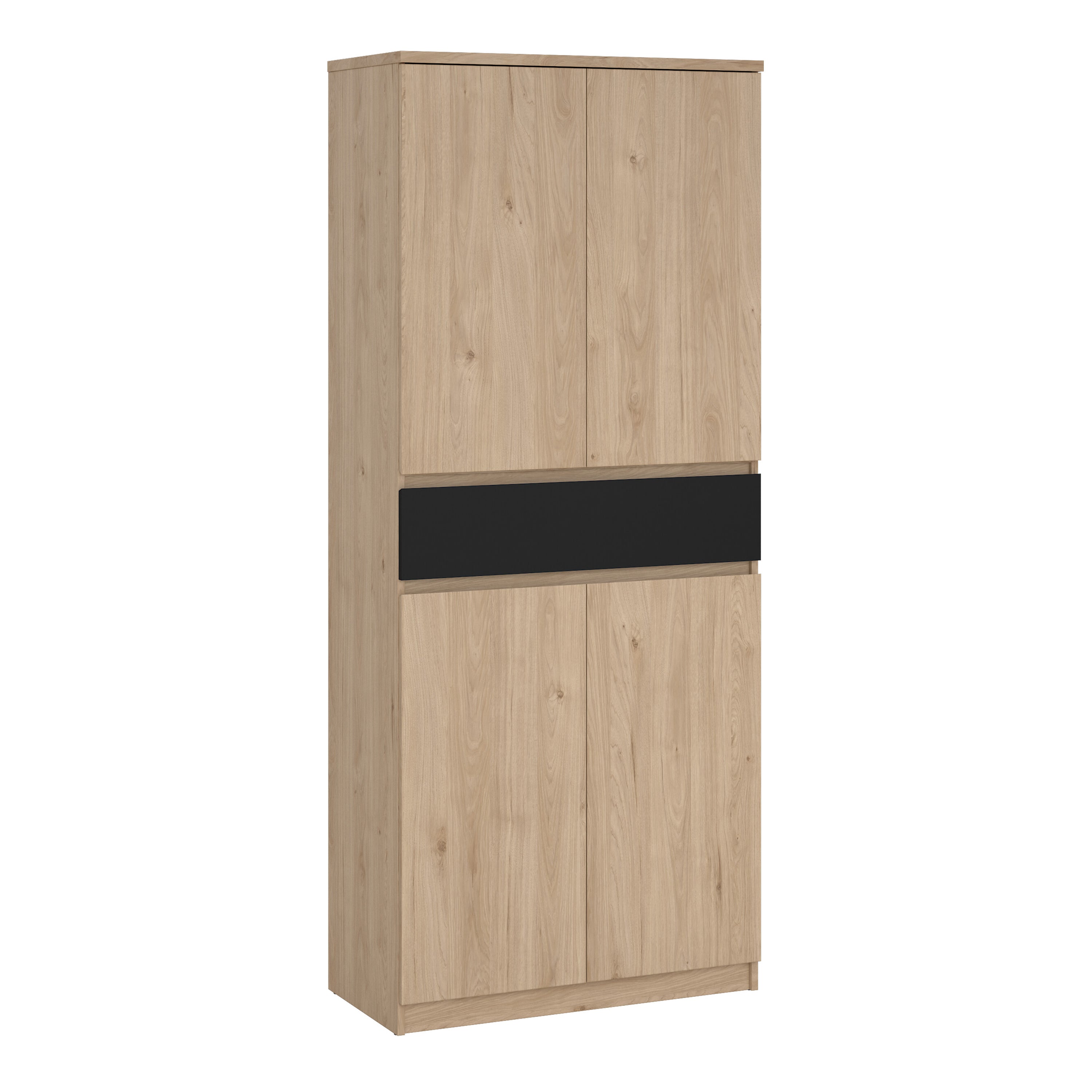 Naia Shoe Cabinet with 4 Doors 1 Drawer in Jackson Hickory Oak and Black
