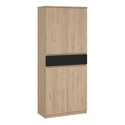 Naia Shoe Cabinet with 4 Doors 1 Drawer in Jackson Hickory Oak and Black