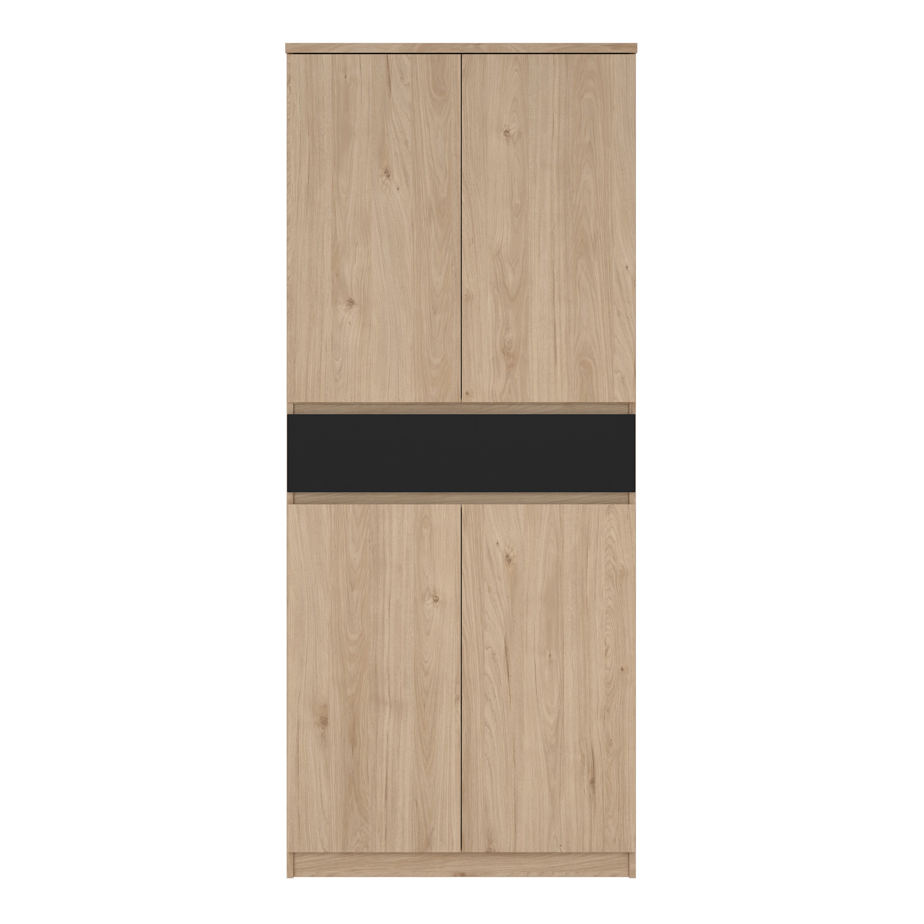 Naia Shoe Cabinet with 4 Doors 1 Drawer in Jackson Hickory Oak and Black