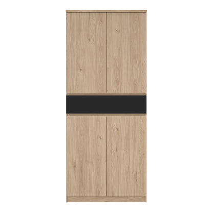 Naia Shoe Cabinet with 4 Doors 1 Drawer in Jackson Hickory Oak and Black