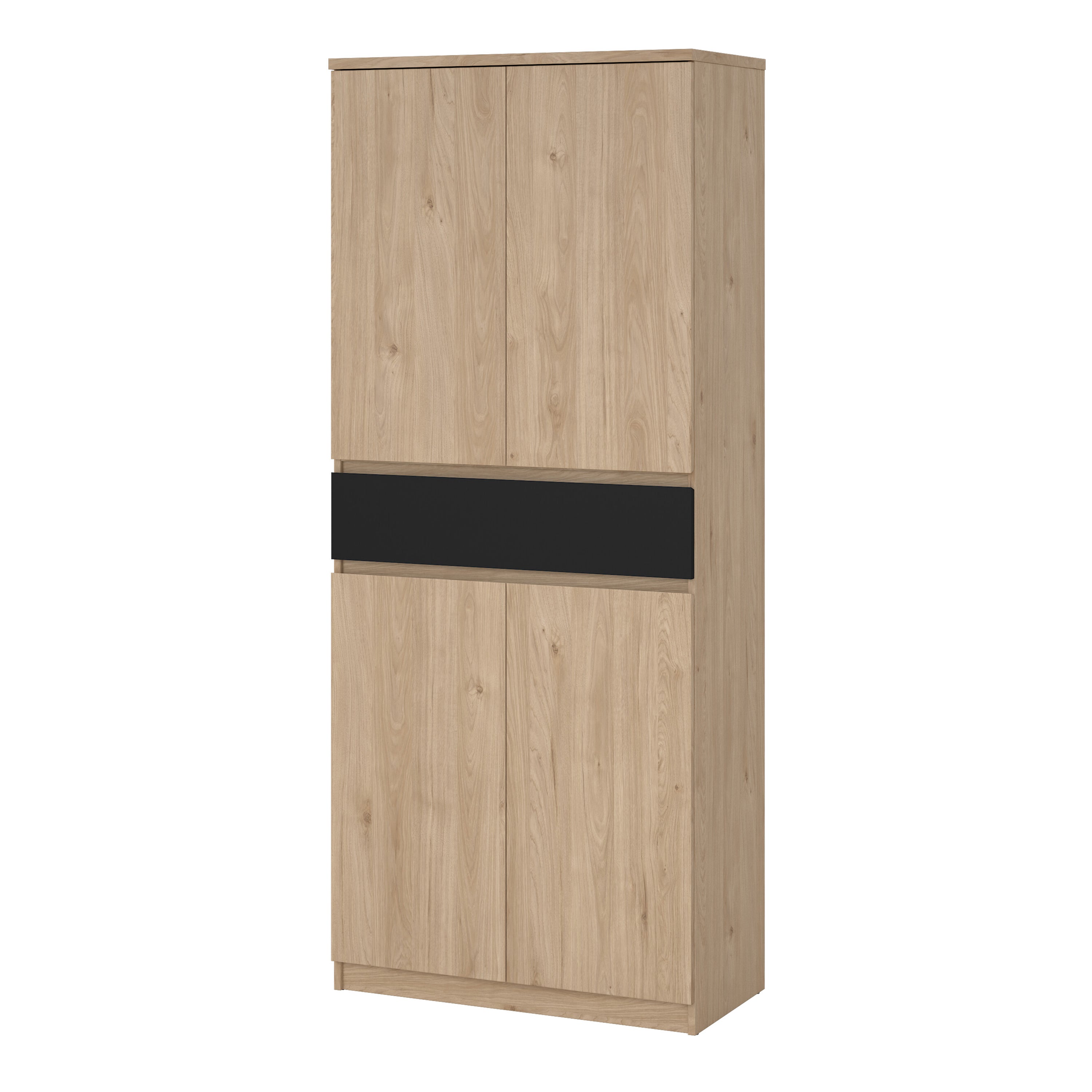 Naia Shoe Cabinet with 4 Doors 1 Drawer in Jackson Hickory Oak and Black