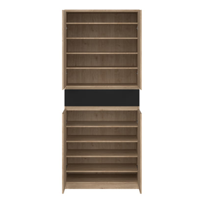 Naia Shoe Cabinet with 4 Doors 1 Drawer in Jackson Hickory Oak and Black