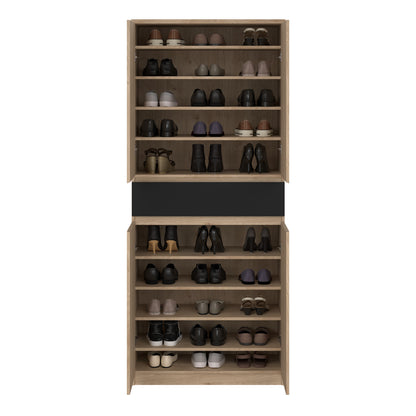 Naia Shoe Cabinet with 4 Doors 1 Drawer in Jackson Hickory Oak and Black