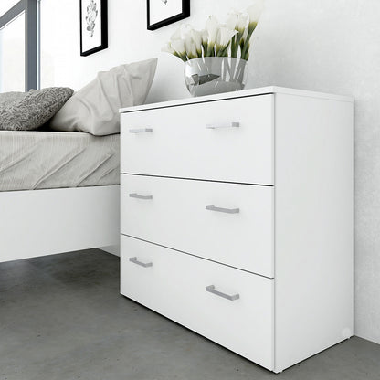 Space Package - Bedside 1 Drawer + Chest of 3 Drawers + Wardrobe with 2 Doors in White