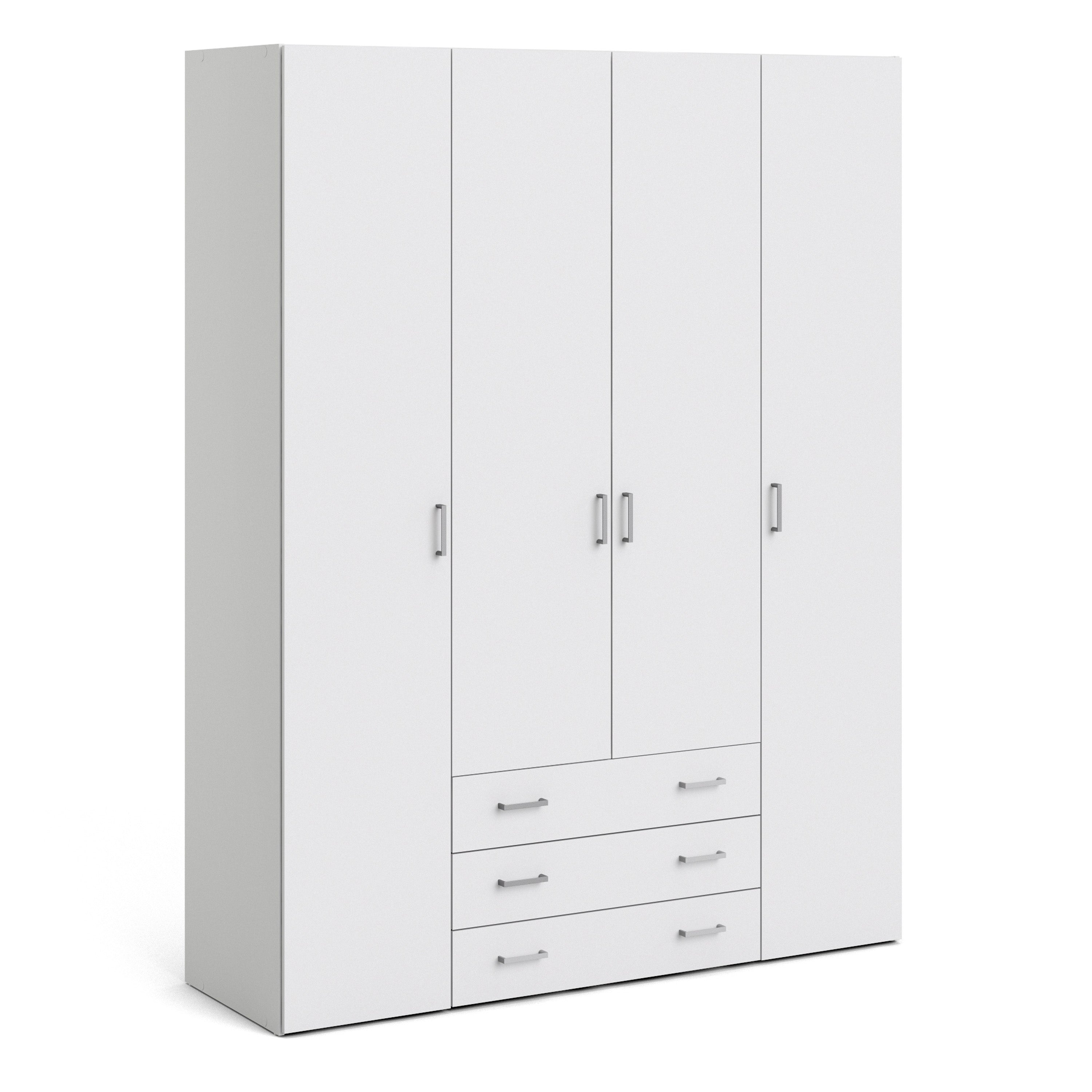 Space Wardrobe 4 Doors 3 Drawers in White 2000