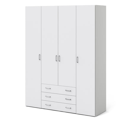Space Wardrobe 4 Doors 3 Drawers in White 2000