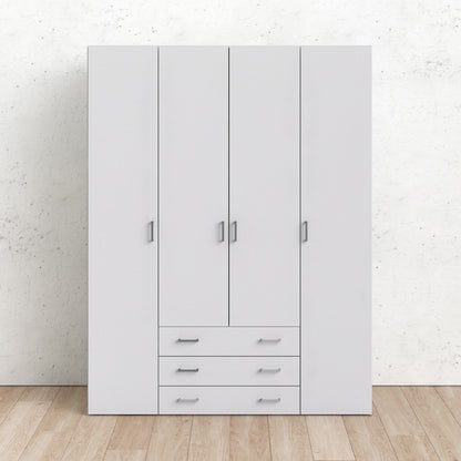 Space Wardrobe 4 Doors 3 Drawers in White 2000