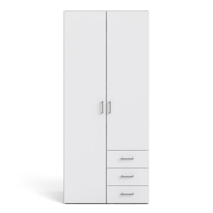 Space Wardrobe 2 Doors 3 Drawers White 1750