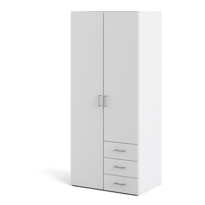 Space Wardrobe 2 Doors 3 Drawers White 1750