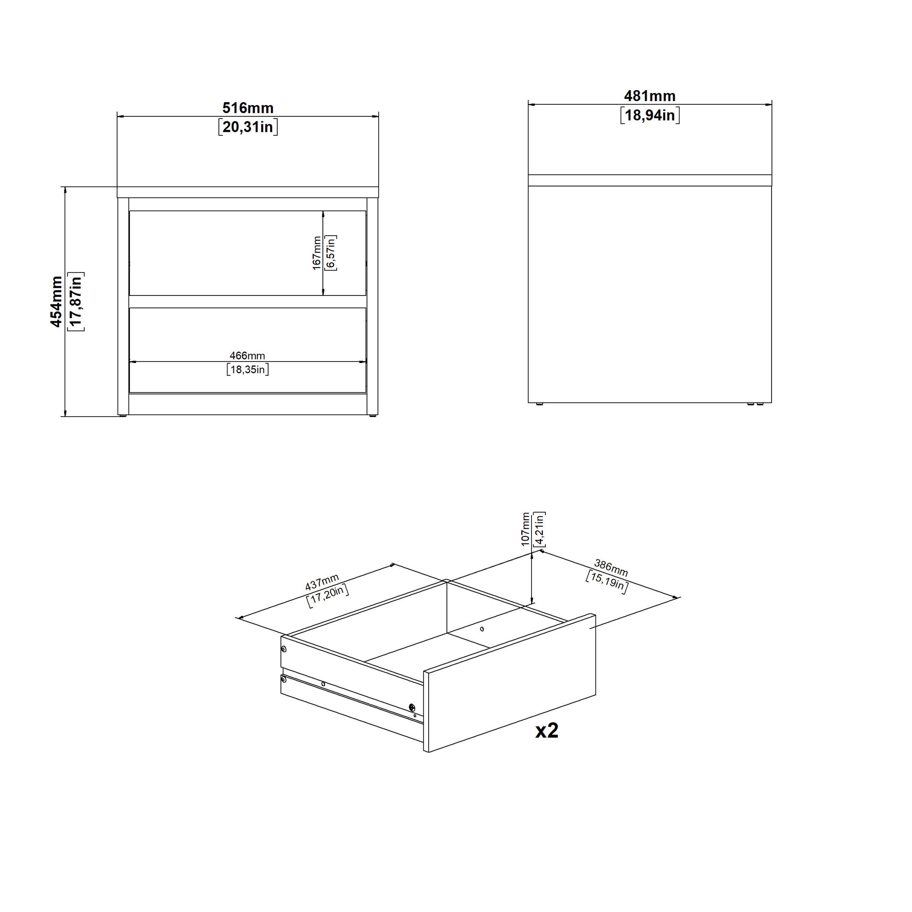 Next Nightstand 2 drawers Jackson Hickory White high gloss